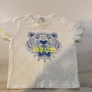 Kenzo Kids White Tee with Blue and Yellow Tiger Design